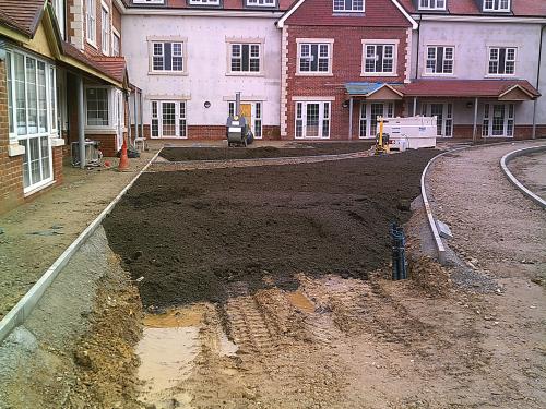  Topsoil being placed in a communal amenity space for a care home in Seal, sited on a former contractor’s depot and workshops.